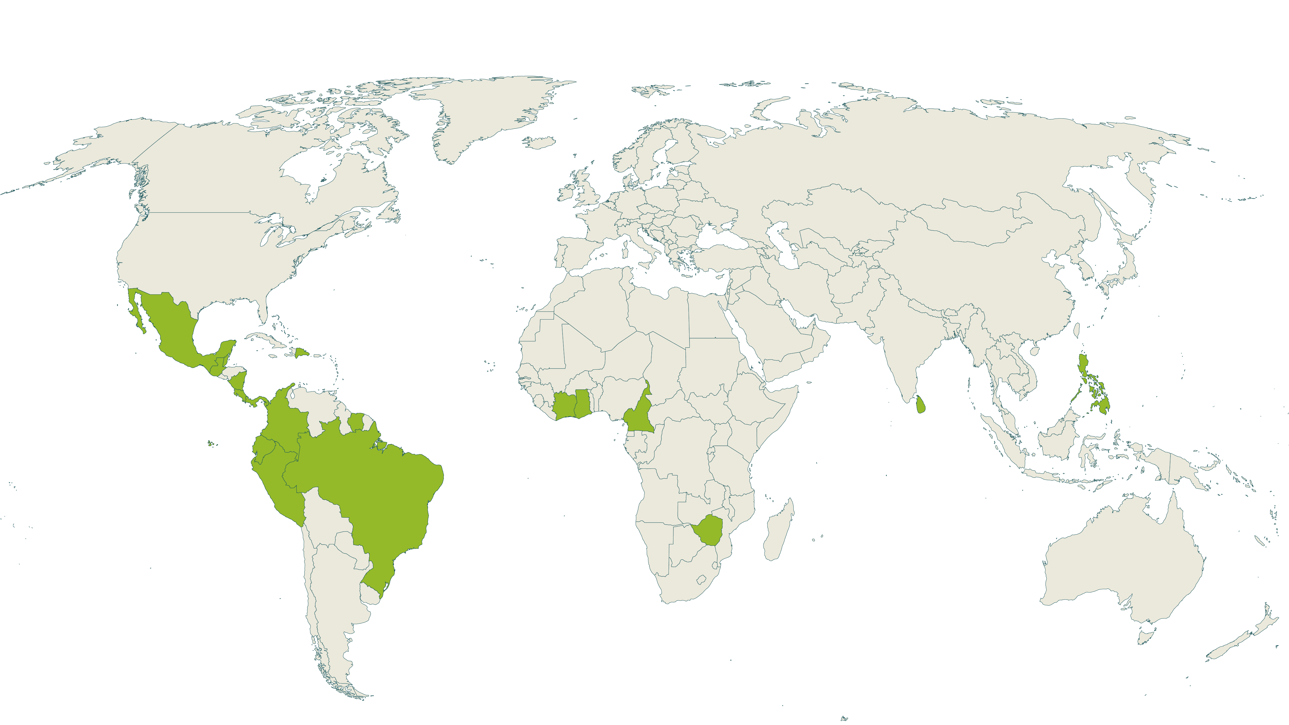 Map of current Rainforest Alliance certified bananas farms
